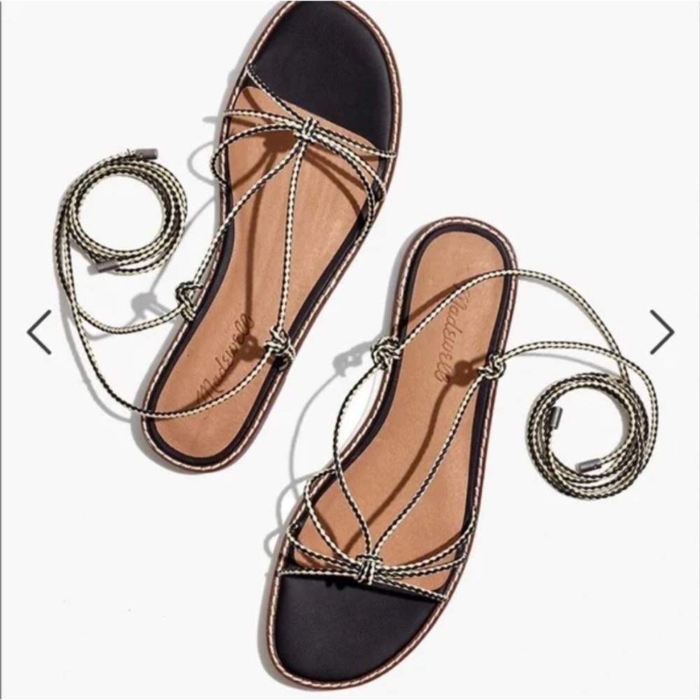 Madewell black and white leather lace up sandal sz 8